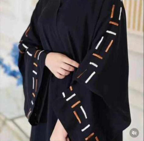 Elegant Black Abaya with Minimalist Sleeve Embroidery
