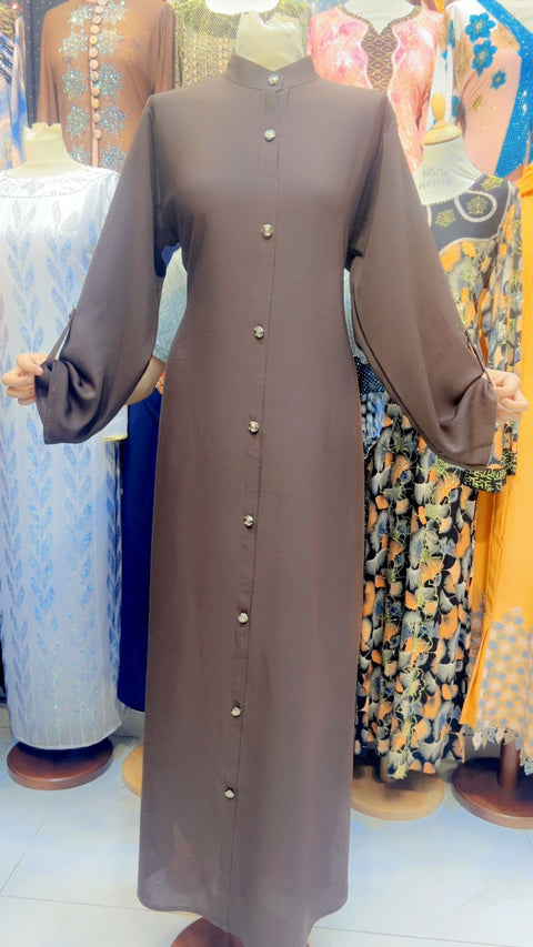 Elegant Brown Full-Length Buttoned Dress