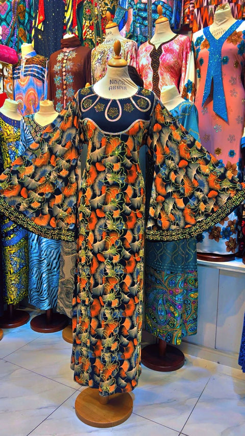 Elegant Floral Patterned Maxi Dress with Wide Bell Sleeves